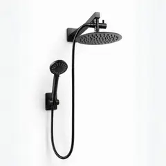 GENERICO - Ducha Negro Mate con Cabezal Redondo 20cm Ultra Plano, Brazo 40 cm y Ducha Teléfono 5 Funciones