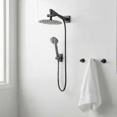 GENERICO - Kit Completo Ducha 30cm Negro Mate Cabezal Redondo, desviador, brazo 40cm y Ducha Teléfono 5 Modos