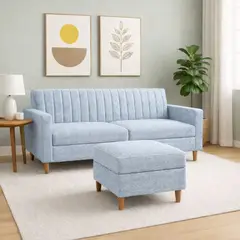 ARTSOFA - Sofá Dos Cuerpos Imperial Azul Denim Antifluido + Banqueta + Obsequio