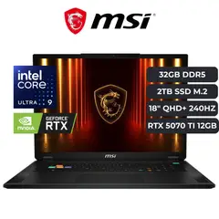 MSI - Laptop Stealth 18 HX AI Core Ultra 9 275HX, RTX 5070 TI 12GB, 32GB RAM, 2TB SSD, 18″ QHD+ 240HZ