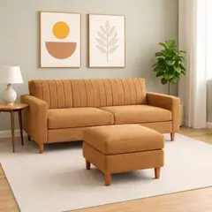 ARTSOFA - Sofá Dos Cuerpos Imperial Camel Antifluido + Banqueta + Obsequio