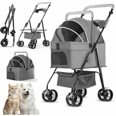 GENERICO - Coche 3 EN 1  para Mascotas Desmontable y Plegable – Transporte Seguro y Cómodo - GRIS