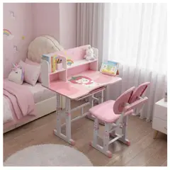 GENERICO - ESCRITORIO PARA NIÑAS + SILLA Y REPISA DISEÑO FRESITA COMPARTIMIENTOS