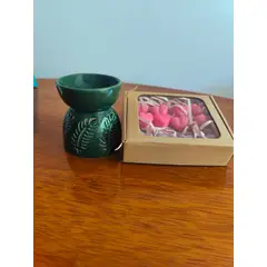 GENERICO - PACK HORNITO QUEMADOR CON WAX MELETS DE CORAZONES + QUEMADOR VERDE OSCURO
