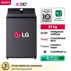 LG - Lavadora 22Kg AI DD Carga Superior Negro Plateado WT22EGTXS