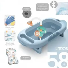GENERICO - Tina Plegable Grande 58 LT con Termometro y Accesorios Celeste