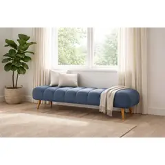 ARTSOFA - Banqueta Velour Dos Cuerpos Azul Denim Antifluido + Obsequio