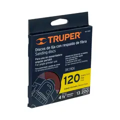 TRUPER - Disco lija 4-1/2" con respaldo de fibra, grano 120 x 5 unidades TRUPER 100128