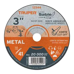 TRUPER - Disco Tipo 41 de 3 x 1 mm corte fino de metal Truper - 12544
