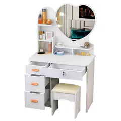 GENERICO - Tocador de Maquillaje Con Espejo corazón Taburete Para Dormitorio Blanco