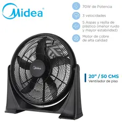 MIDEA - Potente Ventilador Piso 20 Pulg 70 Watts Negro