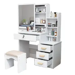 GENERICO - Tocador de Maquillaje Con Espejo corredizo Taburete Para Dormitorio Blanco