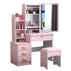 GENERICO - Tocador de Maquillaje Con Espejo corredizo Taburete Para Dormitorio rosado