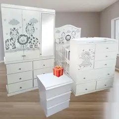 GENERICO - Juego de dormitorio cama cuna + ropero regalo velador blanco