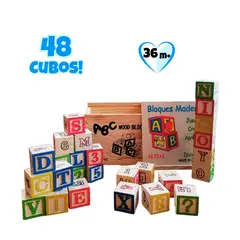 EDUCA - Juego de 48 Cubos de Madera con Letras, Números y Figuras para Niños