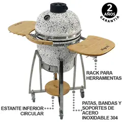 HIGRILL - Kamado 18 Pulgadas Blanco con Puntos Negros PREMIUM Con Herramientas