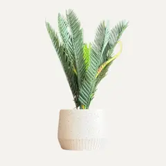 LAR DANIELSEN - Planta artificial artesanal  con macetero tipo acampanado - Cica 39 cm.