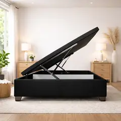 MUEBLES MACRUMO - Box Espacio Tarima reforzado P.cromadas - 2 Plazas + Tela ALPHA  (Color Negro)