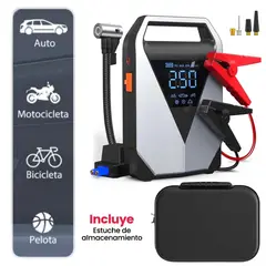 SEISA - Arrancador de Bateria Auto Inflador de Llanta 150PSI Carro Scooter Pelota Linterna 12000mAh Luz LED