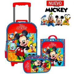 DISNEY CLASICOS - Set de Mochila con Ruedas EXTRA Oficio Lonchera y Cartuchera MICKEY