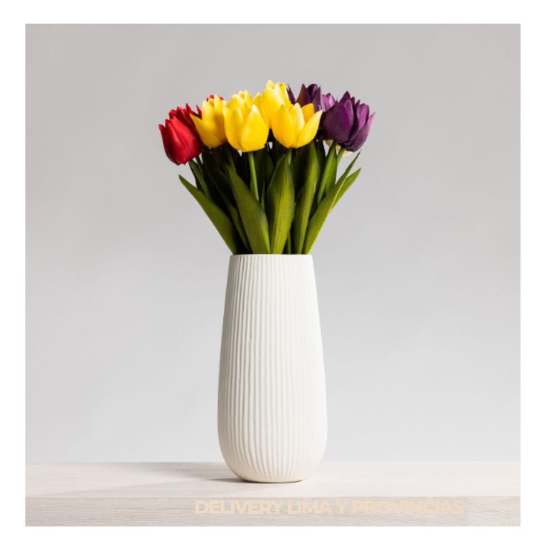 FLORERO DE CERÁMICA BLANCO CON DISEÑO