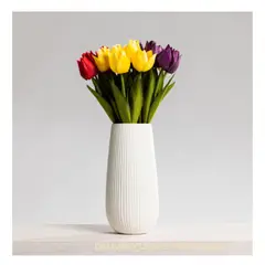 GENERICO - FLORERO DE CERÁMICA BLANCO CON DISEÑO