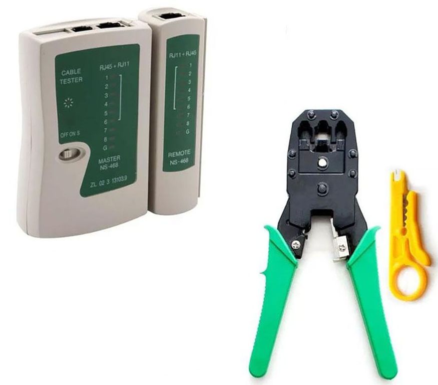 Kit Redes: Crimpeadora 3 en 1 + Testeador de Cables Lan + 12 Conectores RJ45 Cat5e - Profesional