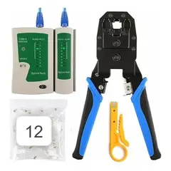 OEM - Kit Redes: Crimpeadora 3 en 1 + Testeador de Cables Lan + 12 Conectores RJ45 Cat5e - Profesional