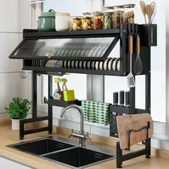 GENERICO - ORGANIZADOR Y ESCURRIDOR DE PLATOS DE 2 NIVELES CON TAPA DE 85 CM