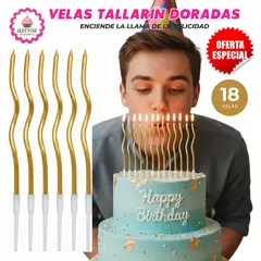 GENERICO - Velas Tallarin Doradas Premium para Cumpleaños Pack de 18 unidades
