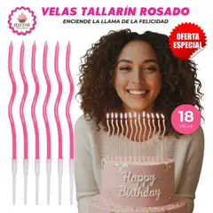 GENERICO - Velas Tallarin Rosadas Premium para Cumpleaños Pack de 18 unidades