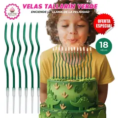 GENERICO - Velas Tallarin Verdes Premium para Cumpleaños Pack de 18 unidades
