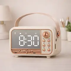 GENERICO - RELOJ DE ESCRITORIO DIGITAL ESTILO RETRO MINI RADIO BLUETOOTH