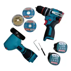 GENERICO - Combo Inalámbrico 2 En 1 Biyoti 16.8V Taladro Percutor Y Mini Amoladora Brushless