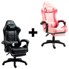 DREIZT - Combo 2 Sillas Gamer Dreizt Shine Series Negro + Rosado caramelo Reclinable 155° Posapies Ergonómica