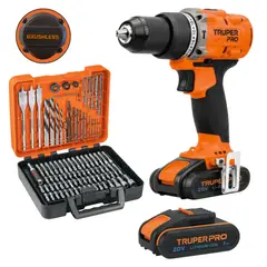 TRUPER - TALADRO PERCUTOR INALAMBRICO BRUSHLESS 2 BATERIAS 1OO PUNTAS Y BROCAS TRUPER PRO