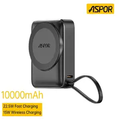 MN ELECTRONICS - Batería Externa Cargador Portátil ASPOR 10 000 mAh Negro A313 Carga Rápida Inalámbrica