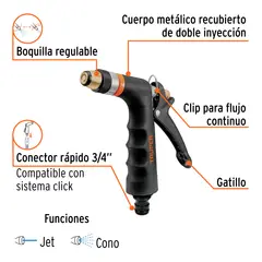 Truper - Pistola para riego de 2 funciones metálica con recubrimiento Truper 18476