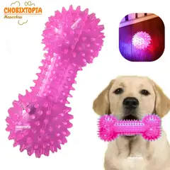 GENERICO - JUGUETE PARA PERROS HUESO ELÁSTICO SONORO BRILLANTE FUCSIA