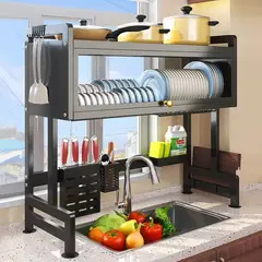 GENERICO - ORGANIZADOR Y ESCURRIDOR DE PLATOS DE 2 NIVELES CON TAPA DE 85 CM