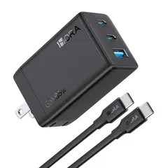 OEM - Cargador Tipo C 65w Gan De 3 Puertos + Cable Tipo C 2m 1hora Color Negro