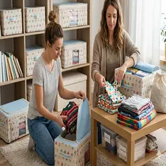 GENERICO - Organizador de Ropa con tapa   pack 4 unidades (CREMA )