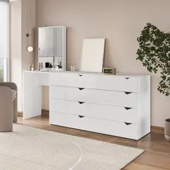 R&R MUEBLES - Cómoda con Tocador Moderno Maple 8 Cajones Blanco R&R MUEBLES