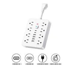 S&T - Multipuerto de carga 14en1 8AC 6USB 250V 0.08m PLS-141 Blanco
