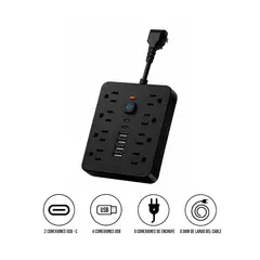 S&T - Multipuerto de carga 14en1 8AC 6USB 250V 0.08m PLS-141 Negro
