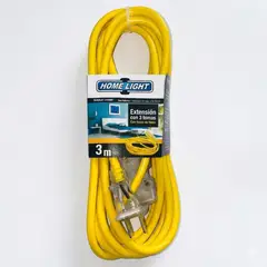 HOME LIGHT - Extensión eléctrica Vulcanizada 3 Metros Amarillo Home Light - Uso Doméstico y Profesional