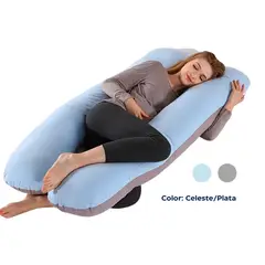 GENERICO - Almohada para Embarazada Multifuncional I Color CelestePlata I Diseño U