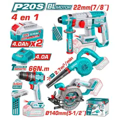 Total Tools - TALADRO 66 NM + ROTOMARTILLO + SIERRA CIRCULAR + SOPLADORA 20V TOTAL-TOSLI250695