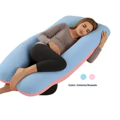 GENERICO - Almohada de Embarazo Multifuncional I Color Rosado Celeste I Diseño U