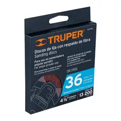 TRUPER - Disco de lija 4-1/2" con respaldo de fibra, grano 36, TRUPER 100125 x 5 piezas